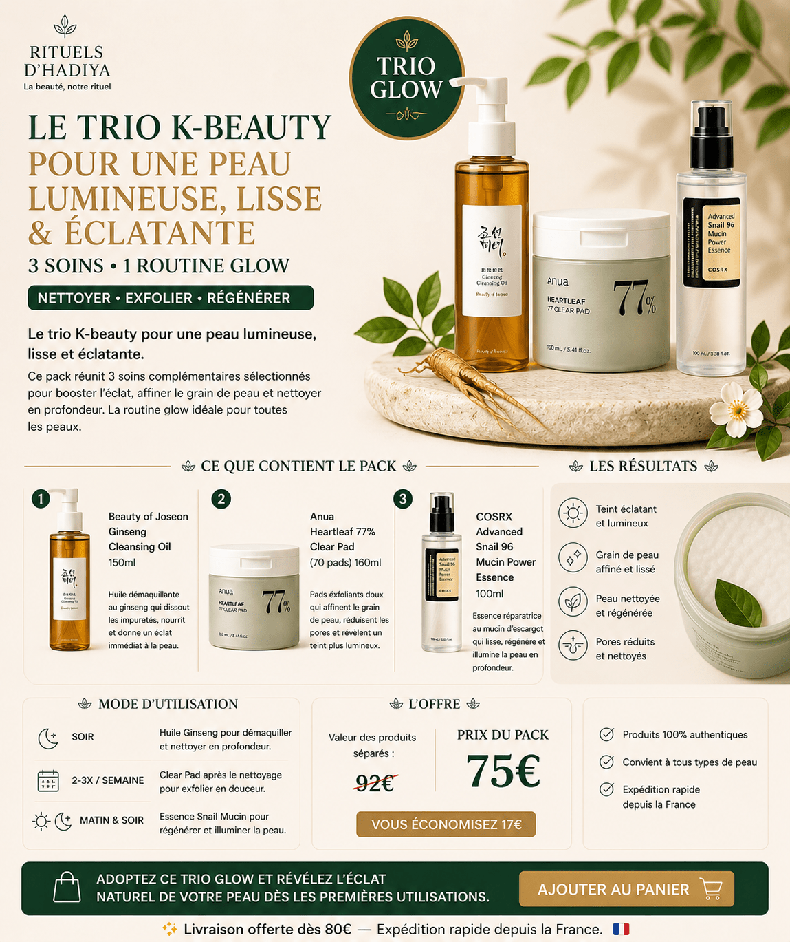 Pack Glow K - beauty – 3 soins éclat & peau lisse - Rituels d'Hadiya