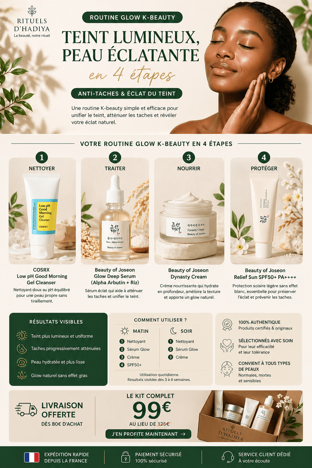 Routine Glow K - beauty (4 étapes) – Anti - taches & Éclat du teint - Pack - Rituels d'Hadiya